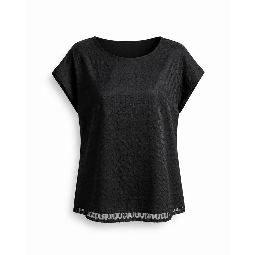 Vince Camuto Black Lace Overlay Blouse Women's XS Short Sleeve